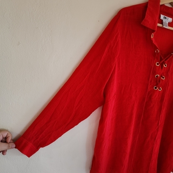 2/$20 California Grown Plus Red Vintage Collared Blouse 2X - Picture 7 of 8